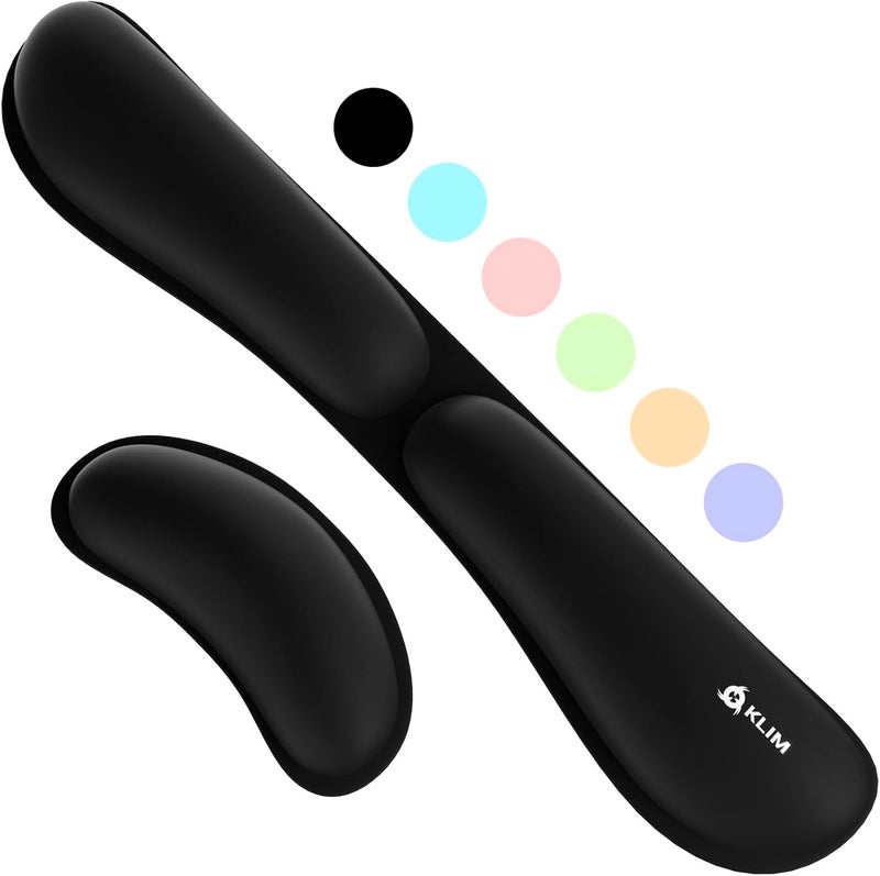 KLIM Keyboard Wrist Rest, Wrist Rest for Computer Keyboard, Memory Foam, Wrist Support, Ergonomic Design for Typing Pain Relief, 2 Pieces Mouse & Keyboard Set, Mouse Wrist Rest, Stain Resistant, Black - Image 1